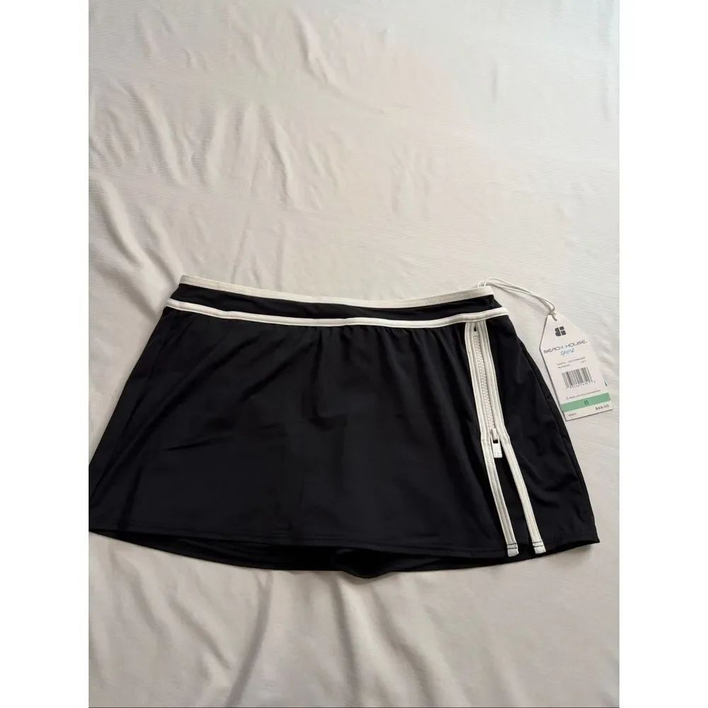 NWT Beach House Sport Excel Zip Black Swim Skort Skirt Size 8 New